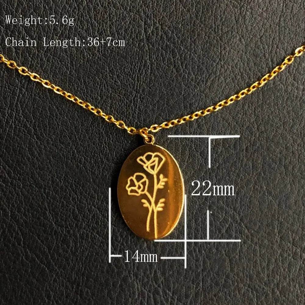 Birth Mother Flower Neckalce New Month Necklace For Mom Gold Color Oval Pendant Necklace nowadaysfashion