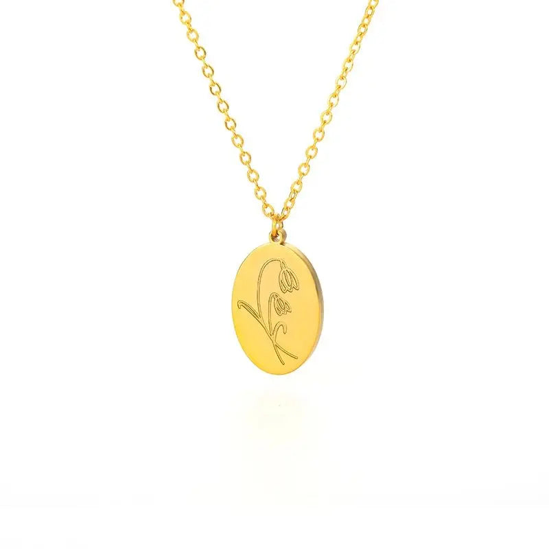 Birth Mother Flower Neckalce New Month Necklace For Mom Gold Color Oval Pendant Necklace - Blade & Thread