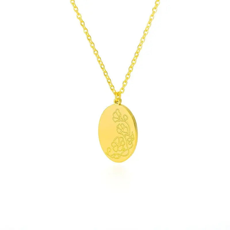 Birth Mother Flower Neckalce New Month Necklace For Mom Gold Color Oval Pendant Necklace - Blade & Thread