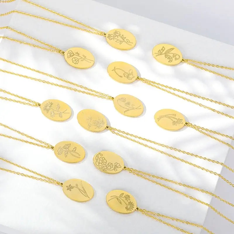 Birth Mother Flower Neckalce New Month Necklace For Mom Gold Color Oval Pendant Necklace nowadaysfashion