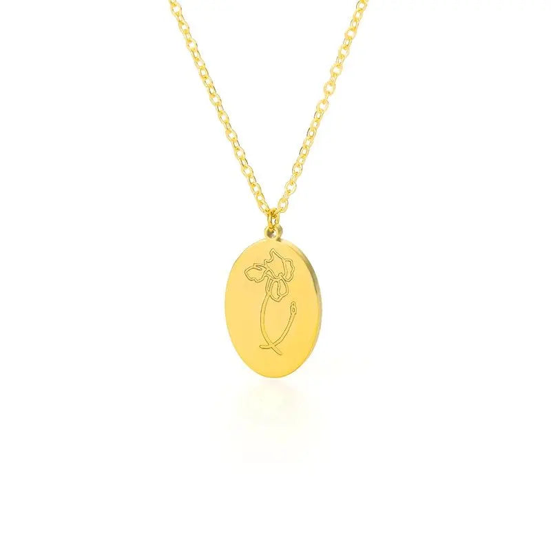 Birth Mother Flower Neckalce New Month Necklace For Mom Gold Color Oval Pendant Necklace - Blade & Thread