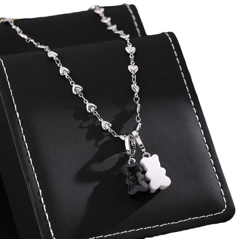Black and white love bear necklace - Blade & Thread