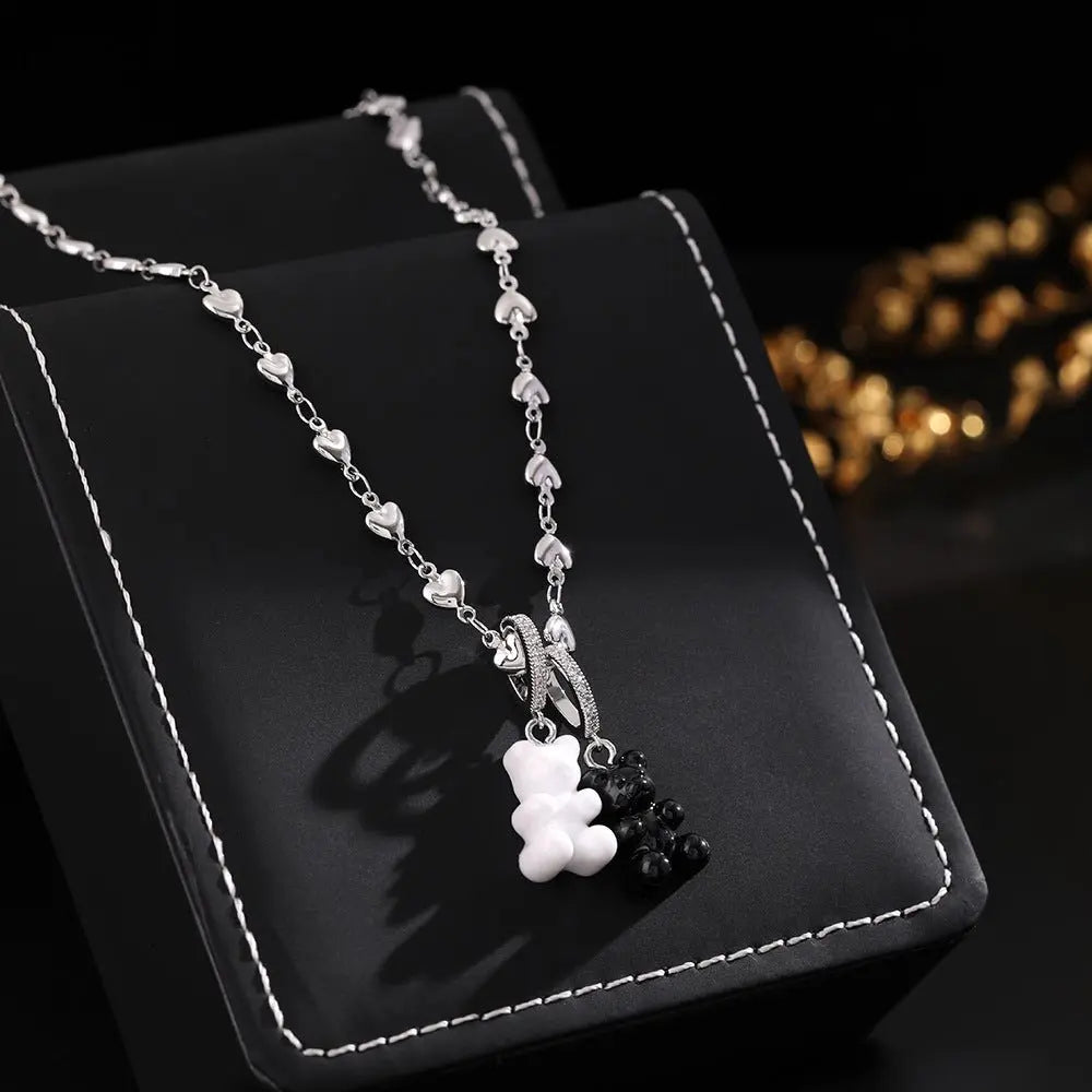 Black and white love bear necklace - Blade & Thread
