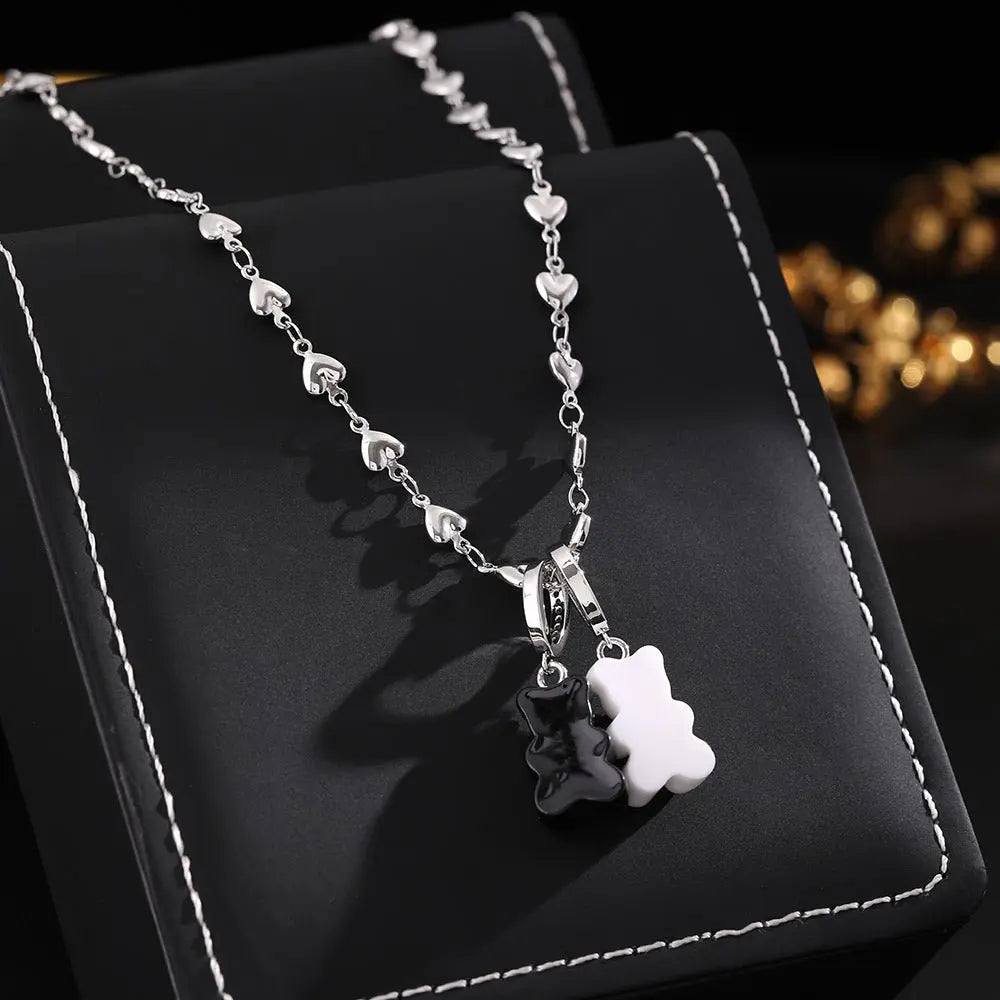 Black and white love bear necklace - Blade & Thread