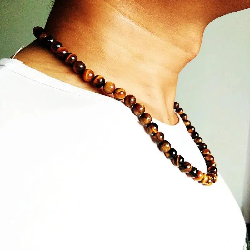 black bead necklace Yellow Tiger Eye Choker Rock Beads Necklace nowadaysfashion