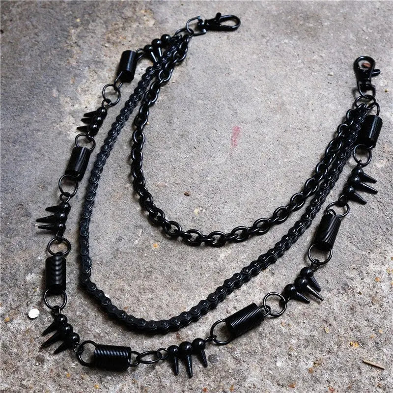 Black bicycle chain spring spiked three-layer metal trouser chains - Blade & Thread