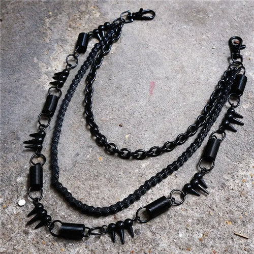 Black bicycle chain spring spiked three-layer metal trouser chains nowadaysfashion