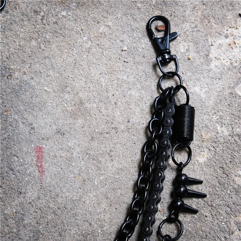 Black bicycle chain spring spiked three-layer metal trouser chains - Blade & Thread