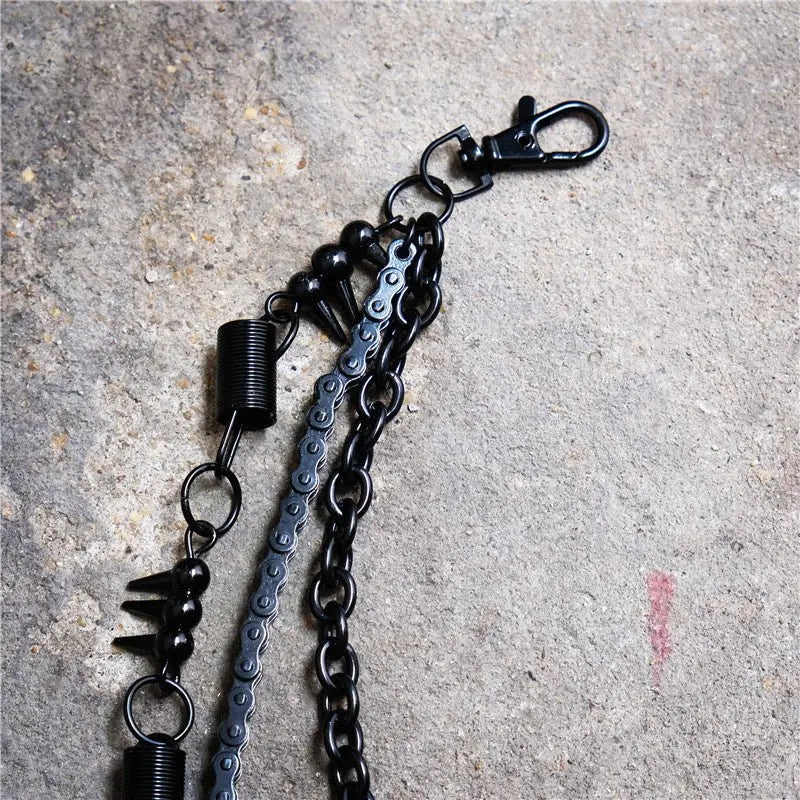 Black bicycle chain spring spiked three-layer metal trouser chains - Blade & Thread