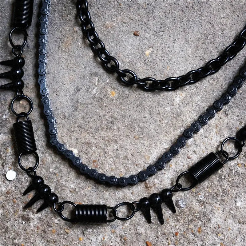 Black bicycle chain spring spiked three-layer metal trouser chains - Blade & Thread