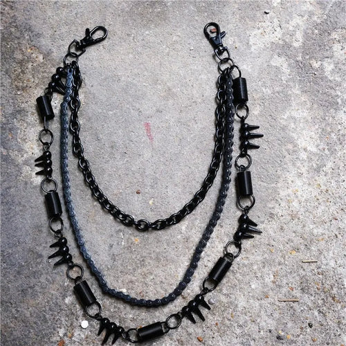 Black bicycle chain spring spiked three-layer metal trouser chains nowadaysfashion
