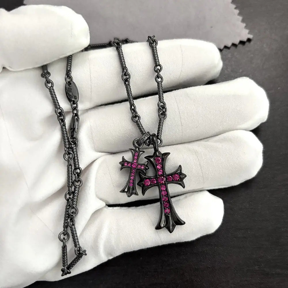 black double cross diamond Bamboo necklace nowadaysfashion