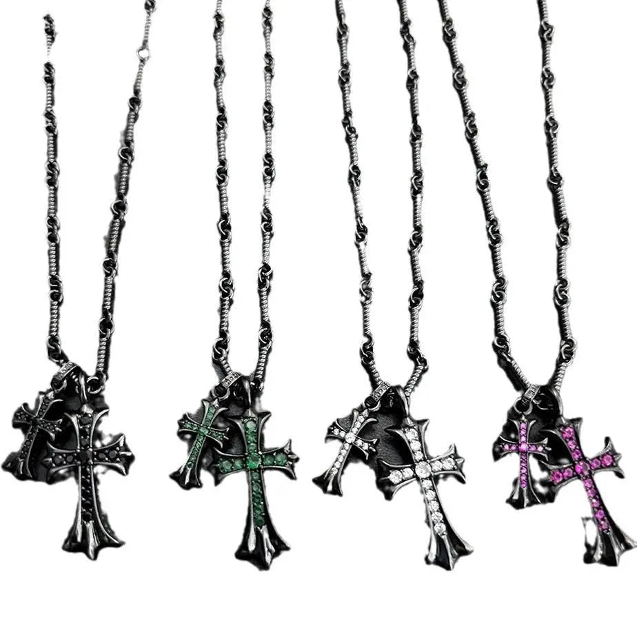black double cross diamond Bamboo necklace nowadaysfashion