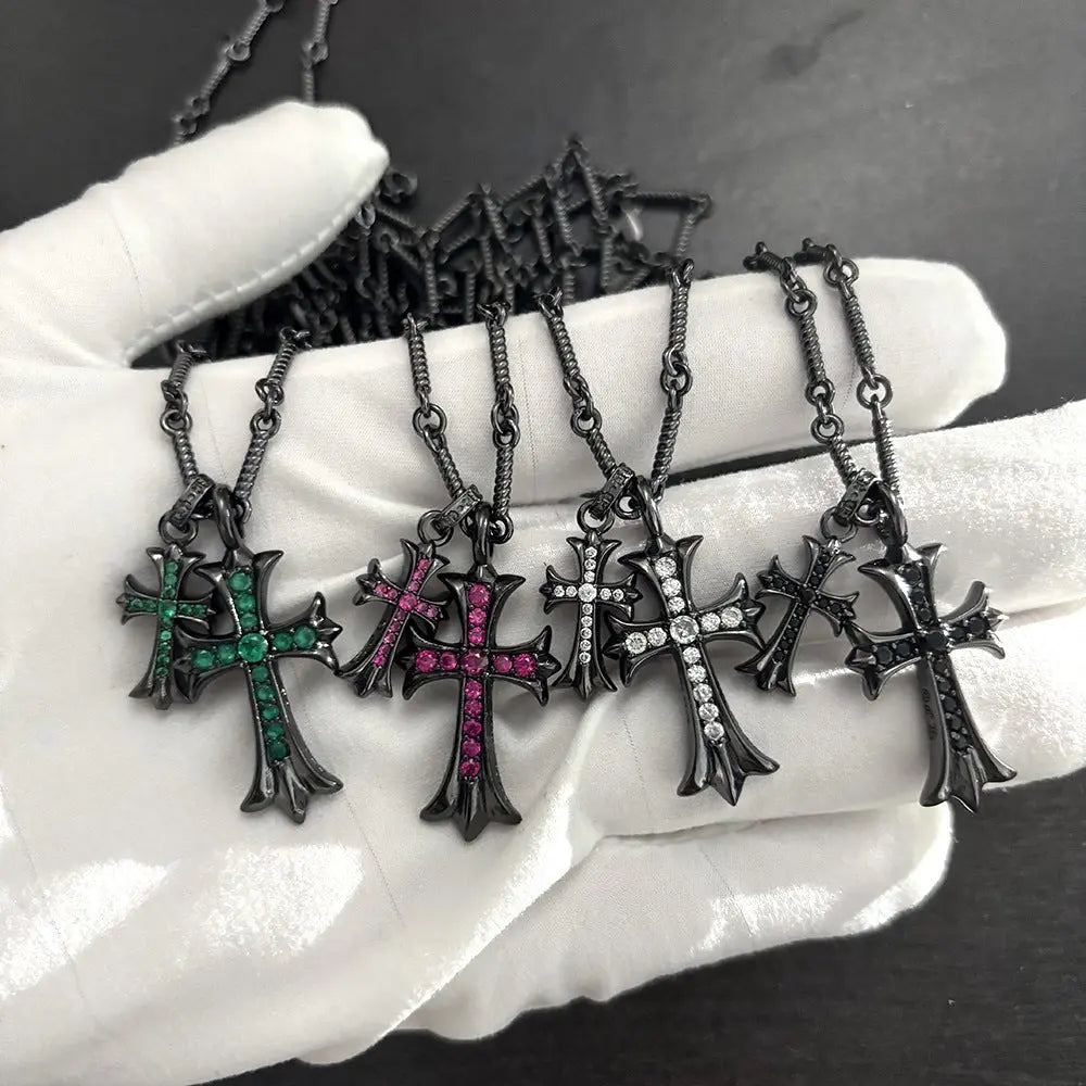 black double cross diamond Bamboo necklace - Blade & Thread