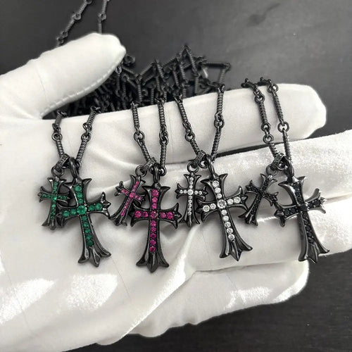 black double cross diamond Bamboo necklace nowadaysfashion