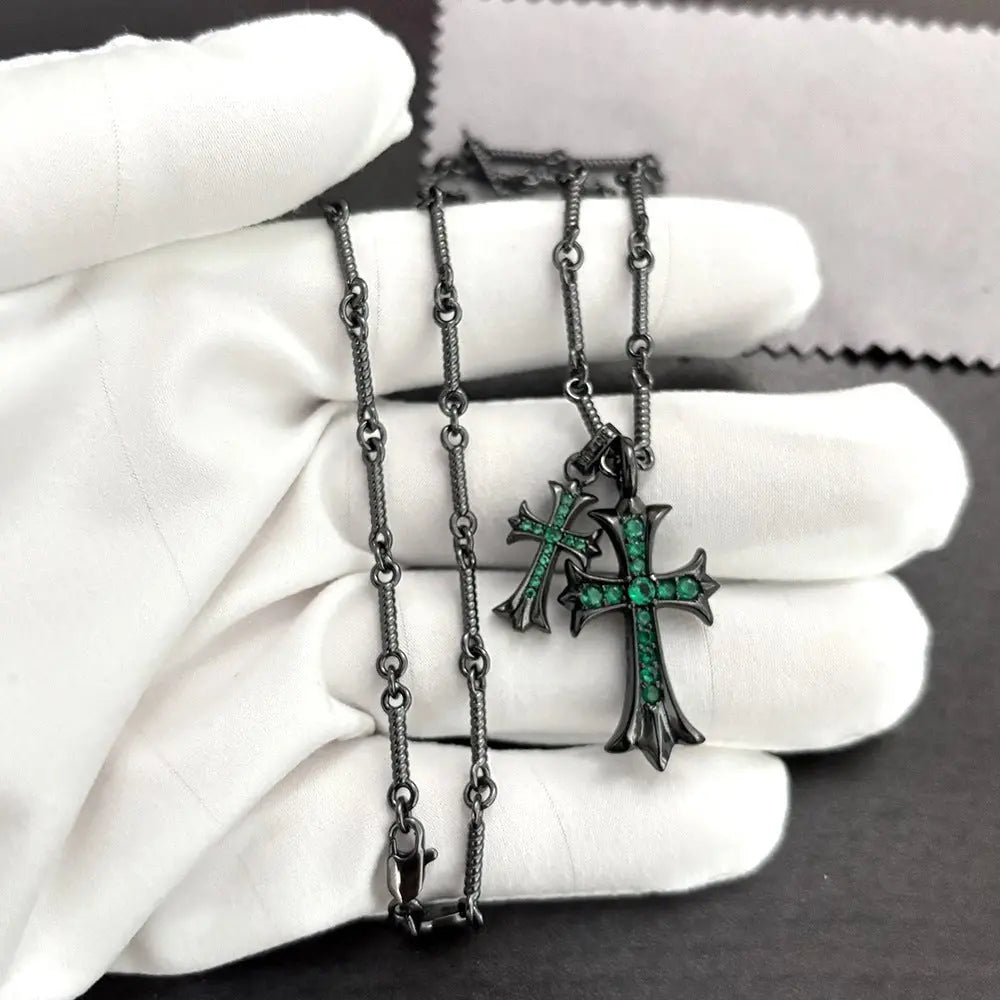 black double cross diamond Bamboo necklace - Blade & Thread
