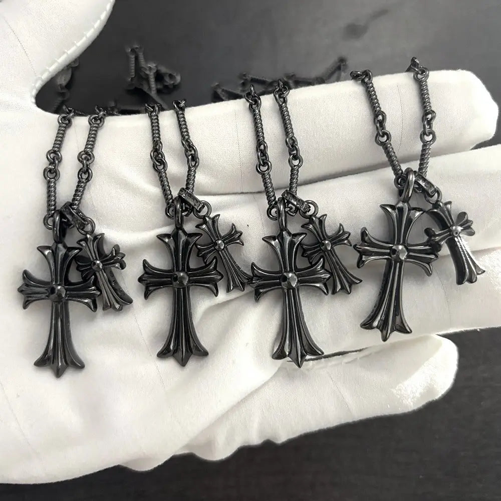 black double cross diamond Bamboo necklace - Blade & Thread
