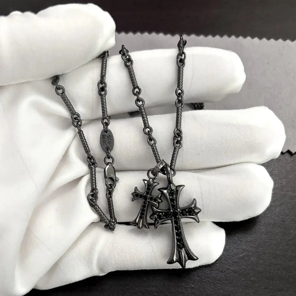 black double cross diamond Bamboo necklace - Blade & Thread
