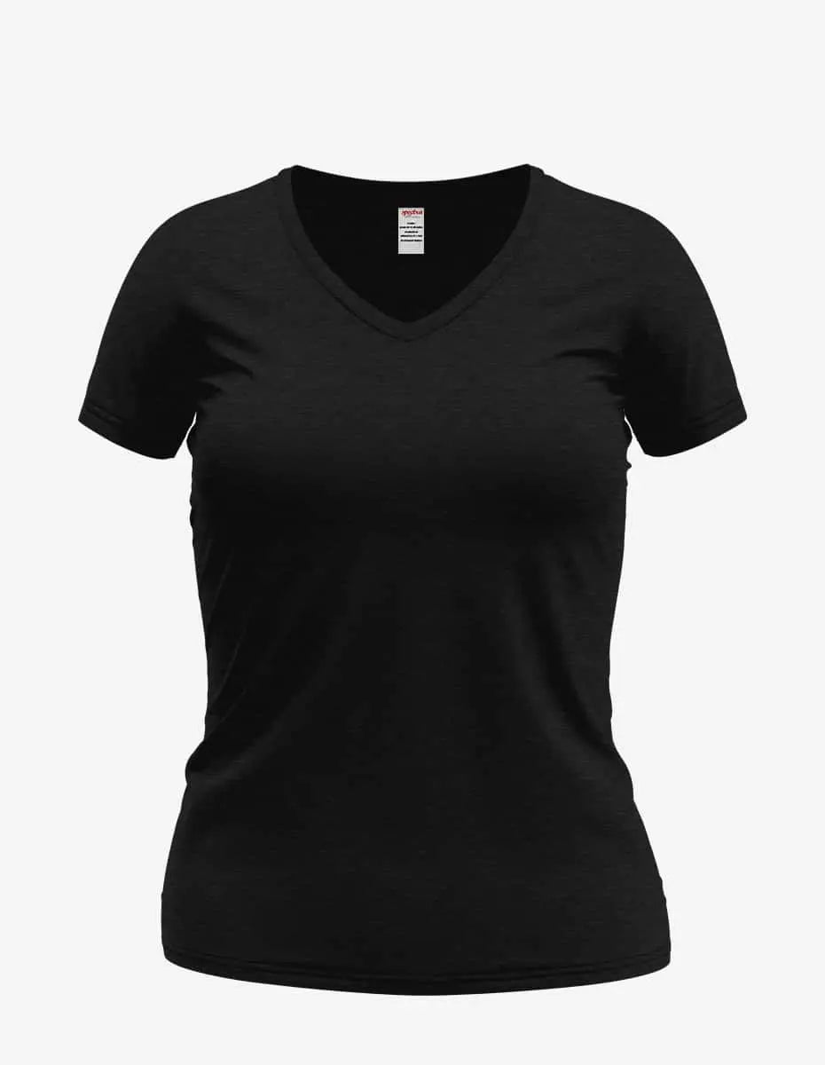 Black Wonder V-Neck 8650 women's top by SpectraUSA, front view showing V-neckline and fitted style.