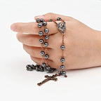 Black gallstone round bead rosary necklace nowadaysfashion