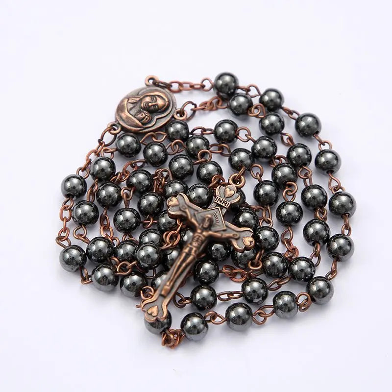Black gallstone round bead rosary necklace nowadaysfashion