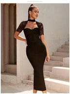 Black Lace Bodycon Bandage Dress Sexy Short Sleeve Party Dress Vestido nowadaysfashion