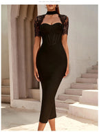 Black Lace Bodycon Bandage Dress Sexy Short Sleeve Party Dress Vestido nowadaysfashion