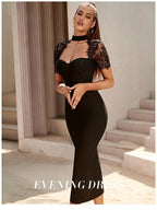 Black Lace Bodycon Bandage Dress Sexy Short Sleeve Party Dress Vestido nowadaysfashion
