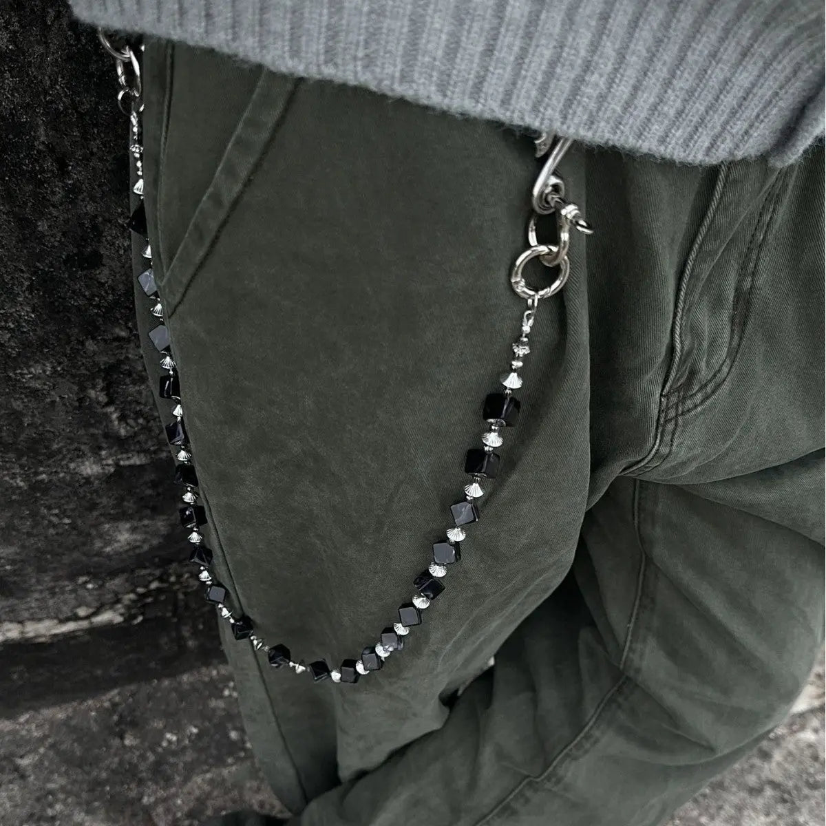 Black smudged dark style pure handmade design trouser chain - Blade & Thread