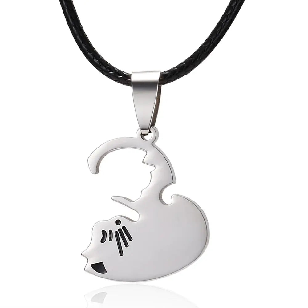 Black White Cat Stitching Necklace Friendship Heart Shape Gold White Cat Cute Couple Jewelry nowadaysfashion