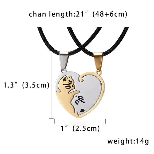 Black White Cat Stitching Necklace Friendship Heart Shape Gold White Cat Cute Couple Jewelry nowadaysfashion