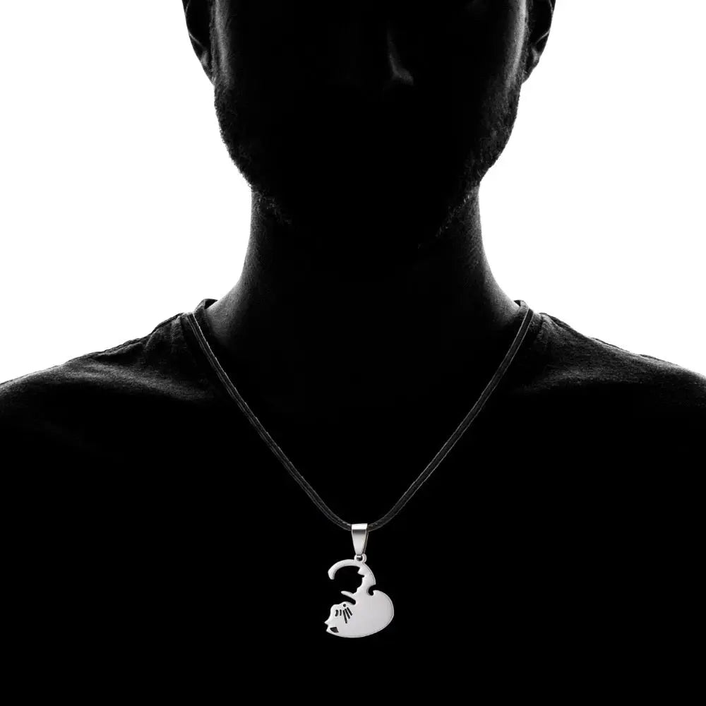 Black White Cat Stitching Necklace Friendship Heart Shape Gold White Cat Cute Couple Jewelry nowadaysfashion
