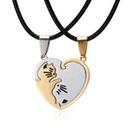 Black White Cat Stitching Necklace Friendship Heart Shape Gold White Cat Cute Couple Jewelry nowadaysfashion