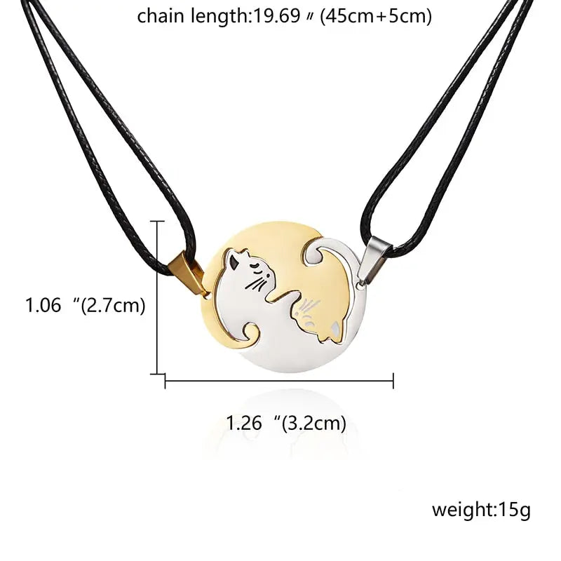 Black White Cat Stitching Necklace Friendship Heart Shape Gold White Cat Cute Couple Jewelry nowadaysfashion