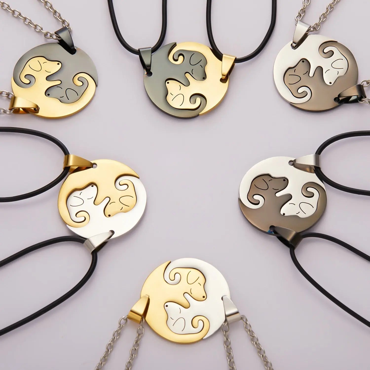 Black White Couple dog Necklace Animal Puppy Pendant Choker Necklaces Lover Valentine's Day nowadaysfashion