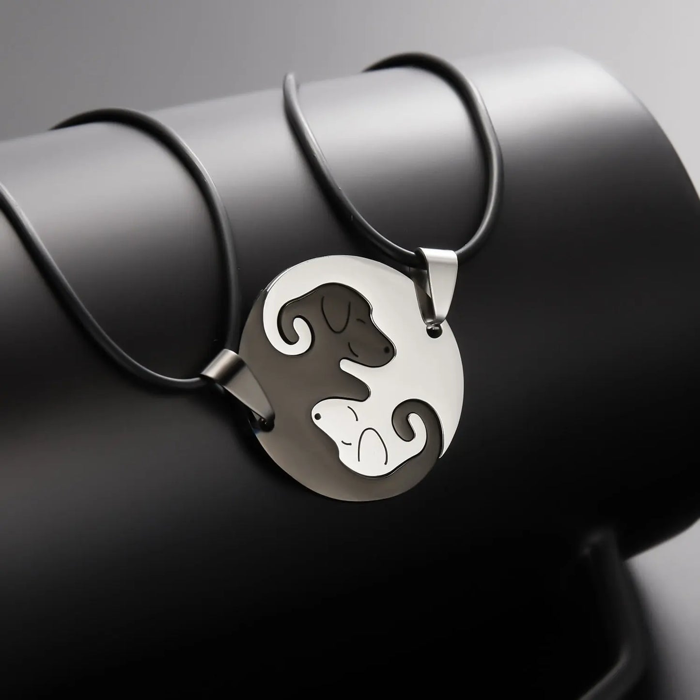 Black White Couple dog Necklace Animal Puppy Pendant Choker Necklaces Lover Valentine's Day - Blade & Thread