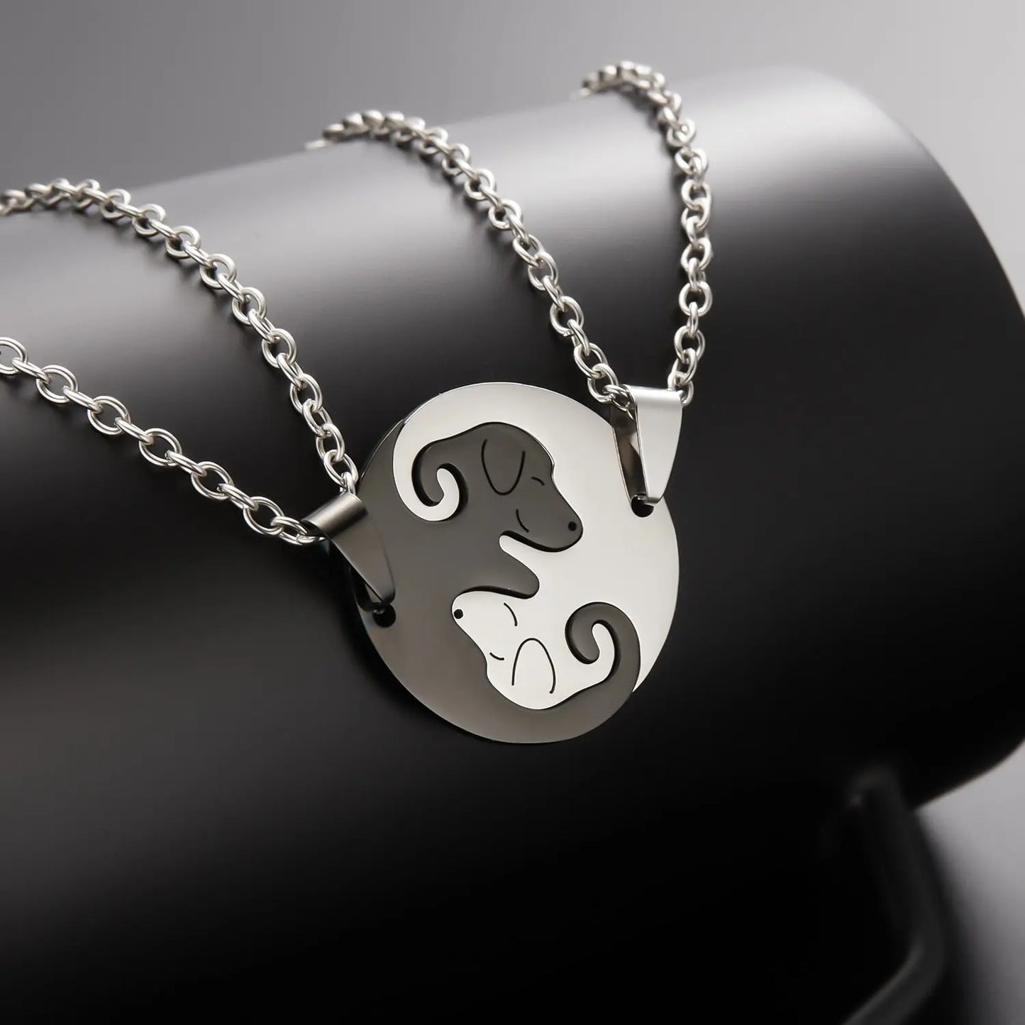 Black White Couple dog Necklace Animal Puppy Pendant Choker Necklaces Lover Valentine's Day - Blade & Thread
