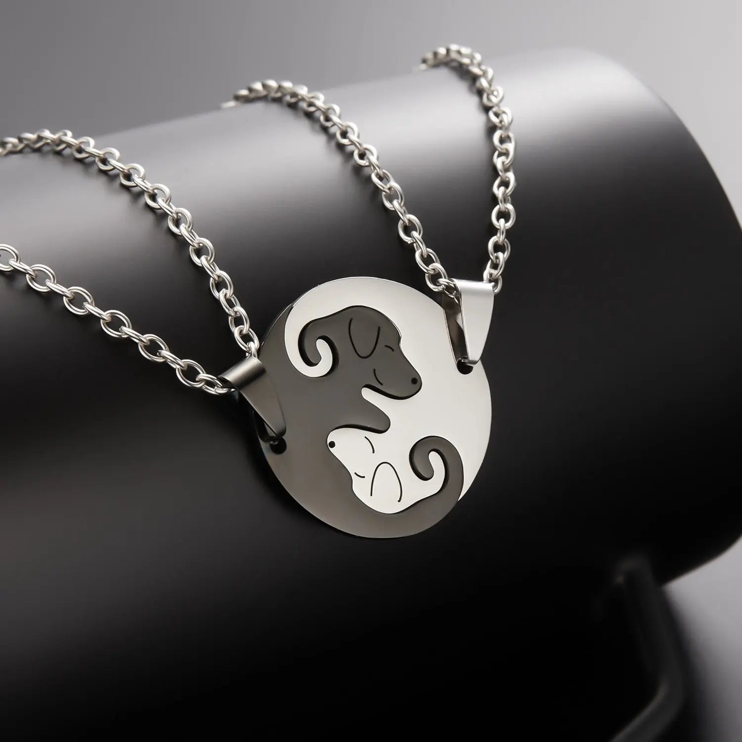 Black White Couple dog Necklace Animal Puppy Pendant Choker Necklaces Lover Valentine's Day - Blade & Thread