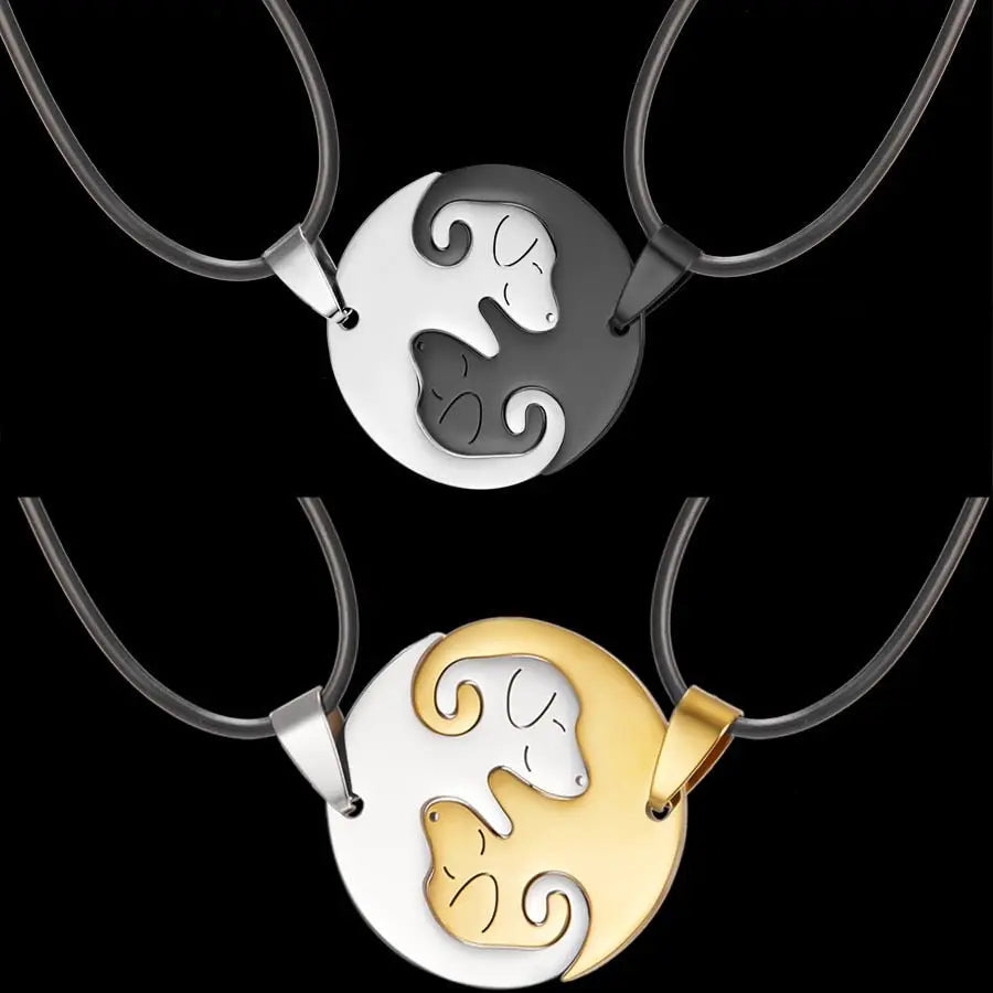 Black White Couple dog Necklace Animal Puppy Pendant Choker Necklaces Lover Valentine's Day - Blade & Thread