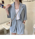 Blazer Set Women Korean Fashion Thin Jackets Casual Loose Shorts Two Piece Suits Female nowadaysfashion