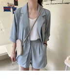 Blazer Set Women Korean Fashion Thin Jackets Casual Loose Shorts Two Piece Suits Female nowadaysfashion