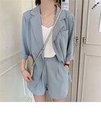 Blazer Set Women Korean Fashion Thin Jackets Casual Loose Shorts Two Piece Suits Female nowadaysfashion
