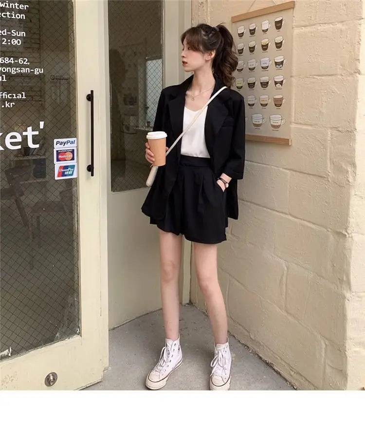 Blazer Set Women Korean Fashion Thin Jackets Casual Loose Shorts Two Piece Suits Female nowadaysfashion
