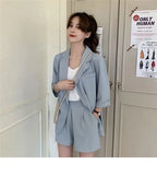 Blazer Set Women Korean Fashion Thin Jackets Casual Loose Shorts Two Piece Suits Female nowadaysfashion