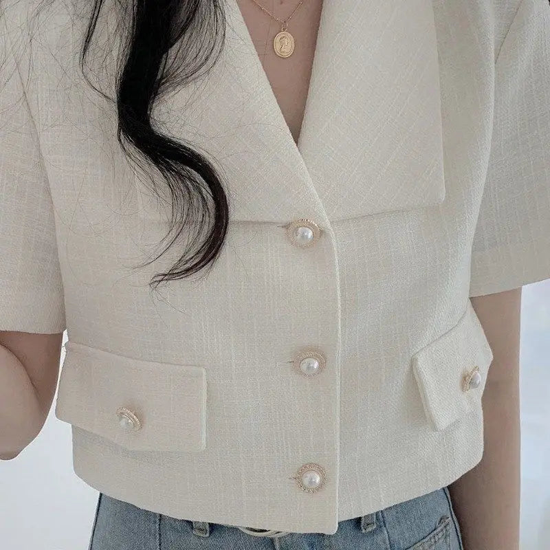Blazer Short Women 2022 Summer Loose White Jackets Office Ladies - Blade & Thread
