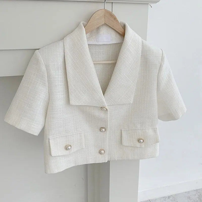 Blazer Short Women 2022 Summer Loose White Jackets Office Ladies - Blade & Thread