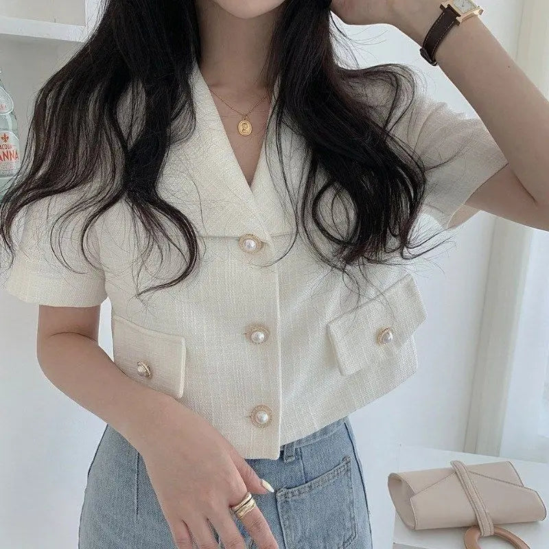 Blazer Short Women 2022 Summer Loose White Jackets Office Ladies - Blade & Thread