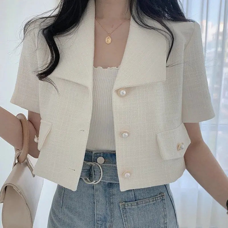Blazer Short Women 2022 Summer Loose White Jackets Office Ladies - Blade & Thread