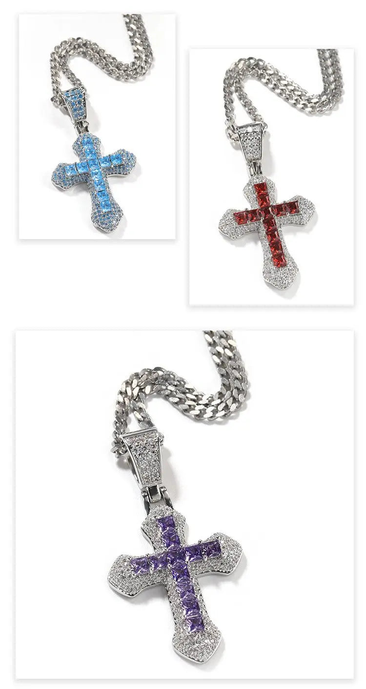 Blue Zircon Cross Hip-hop Necklace - Blade & Thread