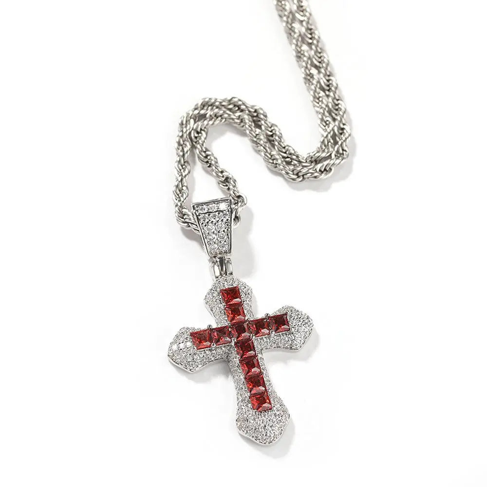 Blue Zircon Cross Hip-hop Necklace - Blade & Thread